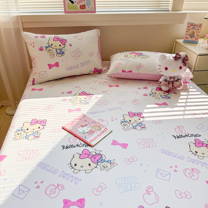 91家纺网 家纺一手货源 找家纺 呗旺鹿 2025新款正版三丽鸥全棉13372单品床笠 凯蒂小熊