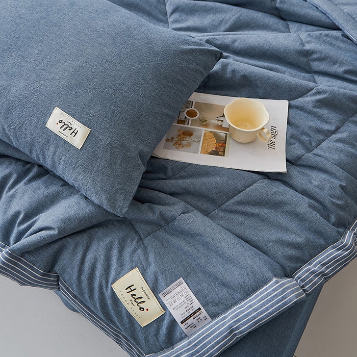 91家纺网 家纺一手货源 找家纺 恋人优选 2025新款纯棉色织水洗夏被 牛仔蓝