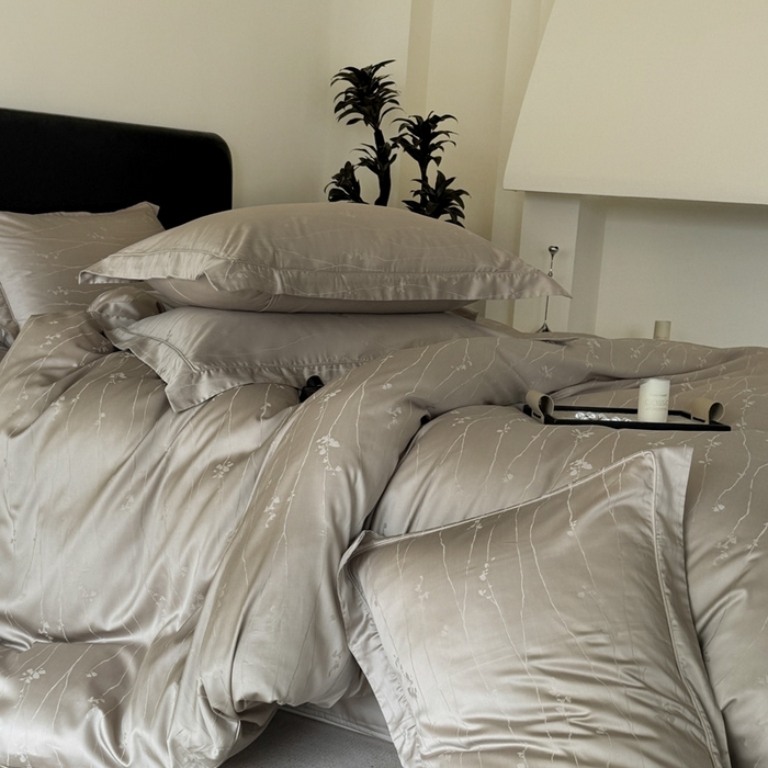 91家纺网 家纺一手货源 找家纺 莱豫家纺 2025新款天丝棉提花四件套 米洛灰金