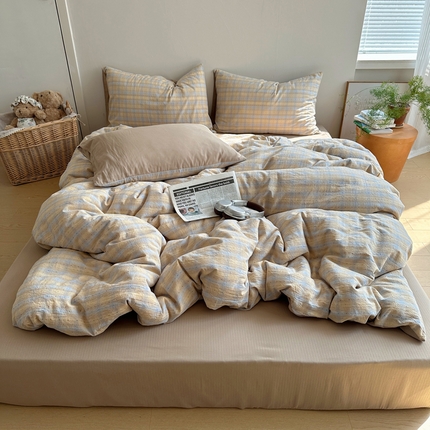 91家纺网 家纺一手货源 找家纺 蜜宿 2025新款全棉纯棉色织提花四件套-美拉德系列 美拉德-蓝咖