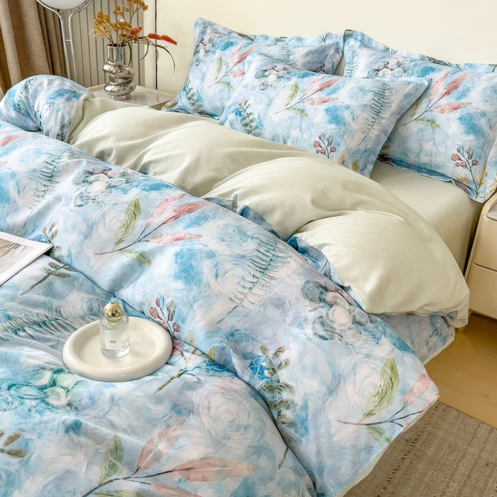 91家纺网 家纺一手货源 找家纺 芃成家纺 2025新款A类莱赛尔天丝棉四件套 春色写意-兰