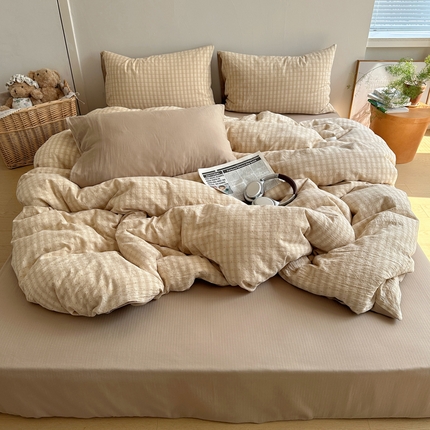 91家纺网 家纺一手货源 找家纺 （总）蜜宿 2025新款全棉纯棉色织提花四件套-春寻