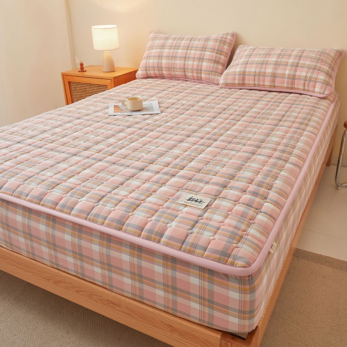 91家纺网 家纺一手货源 找家纺 喜居家纺2025新款A类水洗棉夹棉棉花床笠垫 棉-云舒粉