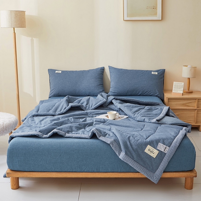 91家纺网 家纺一手货源 找家纺 恋人优选 2025新款纯棉色织水洗夏被 牛仔蓝