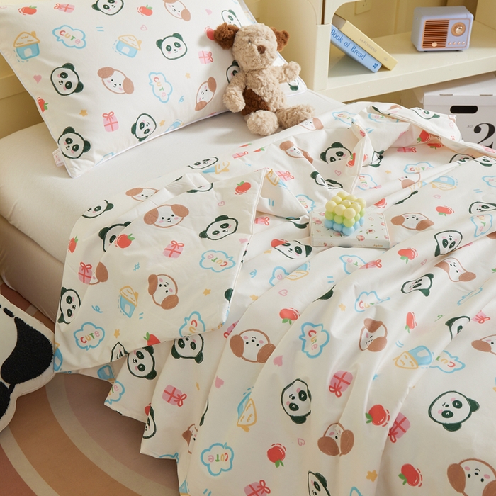 91家纺网 家纺一手货源 找家纺 ds生活馆 2025新款儿童学生纯棉精梳棉系列单夏被 小狗熊猫
