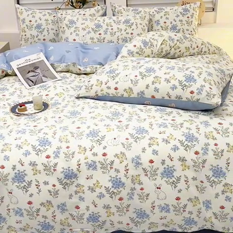 91家纺网 家纺一手货源 找家纺 宇彬家纺 2026直播新款13070全棉纯棉印花床单床笠款四件套和单被套喷气清新简约（缩水足可定做）仙草兔