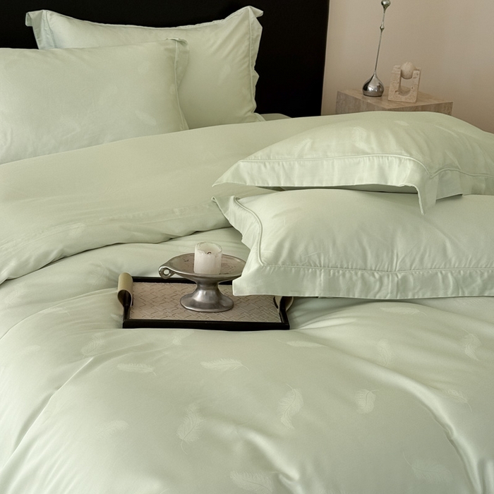 91家纺网 家纺一手货源 找家纺 莱豫家纺 2025新款天丝棉提花四件套 克莱尔绿