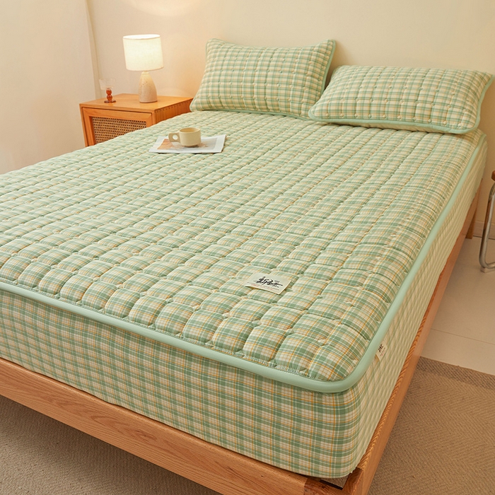 91家纺网 家纺一手货源 找家纺 喜居家纺2025新款A类水洗棉夹棉棉花床笠垫 棉-乐可绿