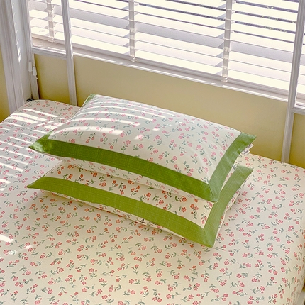 91家纺网 家纺一手货源 找家纺 （总）春皖家纺 2025新款A类全棉简约老粗纱布四件套风格一-工艺款单枕套