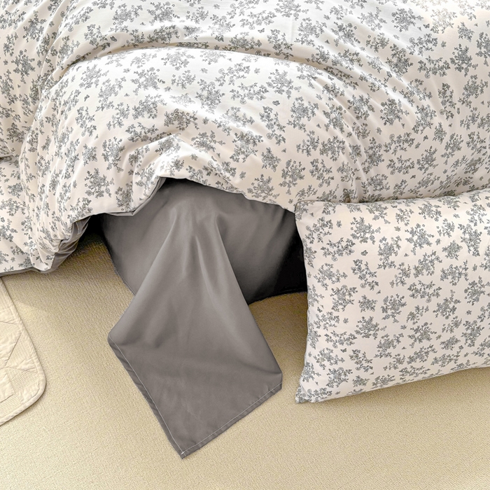 91家纺网 家纺一手货源 找家纺 丝芙妮家居2025新款水洗针织棉双层纱印花四件套 萱花-灰