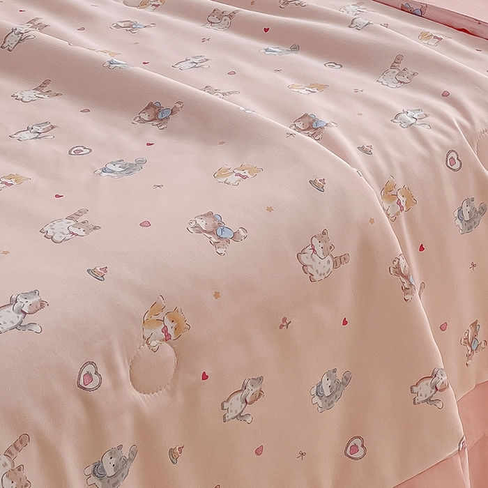 91家纺网 家纺一手货源 找家纺 慕晨 2025新品天丝莫代尔夏被床盖四件套天丝夏凉被直播热款夏被四件套 小猫咪