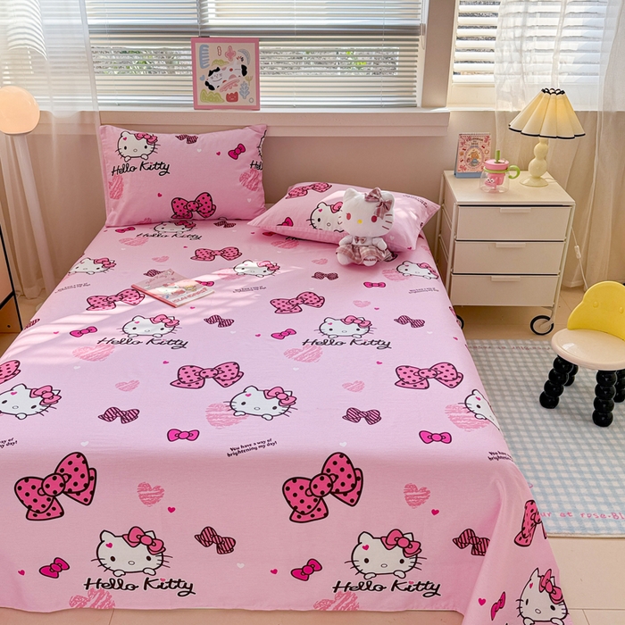 91家纺网 家纺一手货源 找家纺 呗旺鹿 2025新款正版三丽鸥全棉13372单品床单 开心凯蒂