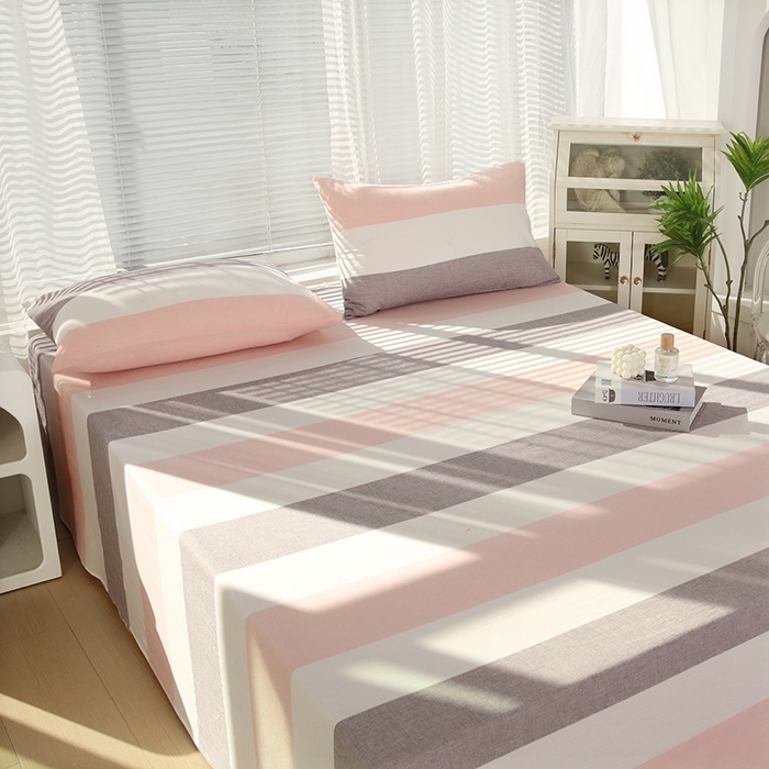 91家纺网 家纺一手货源 找家纺 恋之语家纺 2025新款全棉纯棉色织床单单品单床单床单单件 简约粉灰条