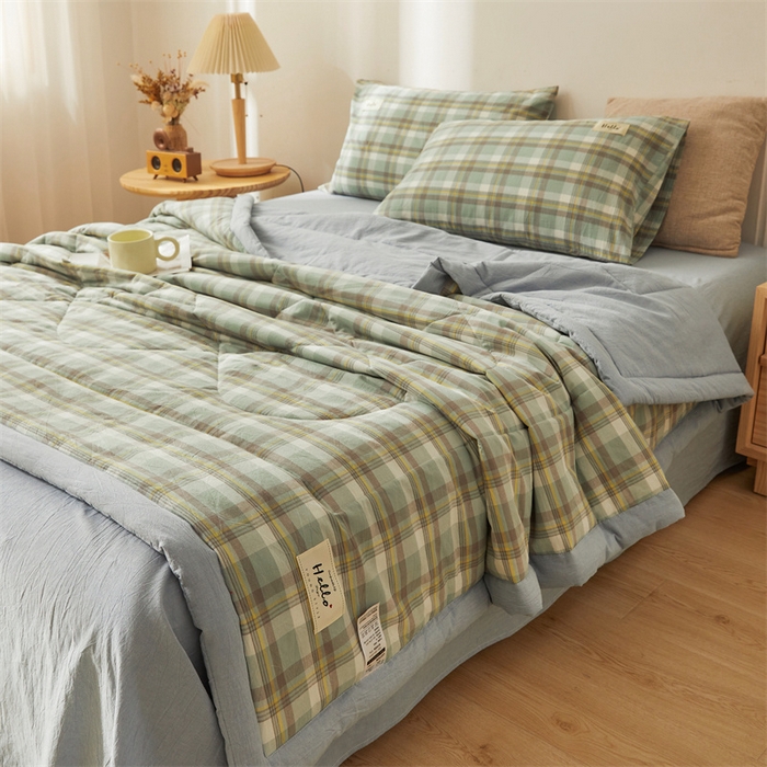 91家纺网 家纺一手货源 找家纺 恋人优选 2025新款纯棉色织水洗夏被 莫妮绿