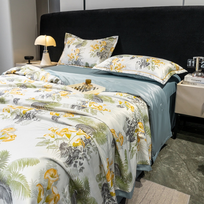 91家纺网 家纺一手货源 找家纺 归属2025新款水洗真丝夏被四件套空调被夏凉被 北加尔绿