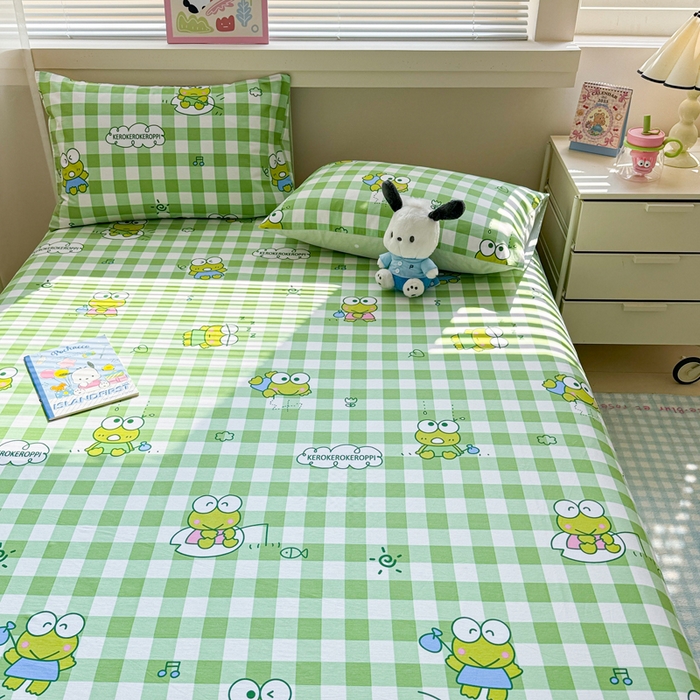 91家纺网 家纺一手货源 找家纺 呗旺鹿 2025新款正版三丽鸥全棉13372单品床单 格子大眼蛙