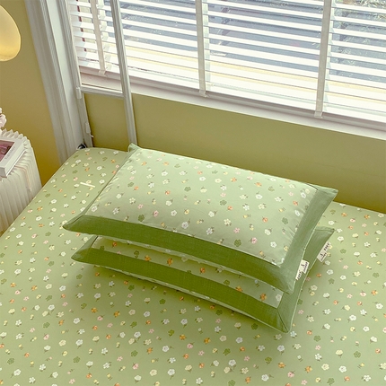 91家纺网 家纺一手货源 找家纺 （总）春皖家纺 2025新款A类全棉简约老粗纱布四件套风格一-工艺款单枕套