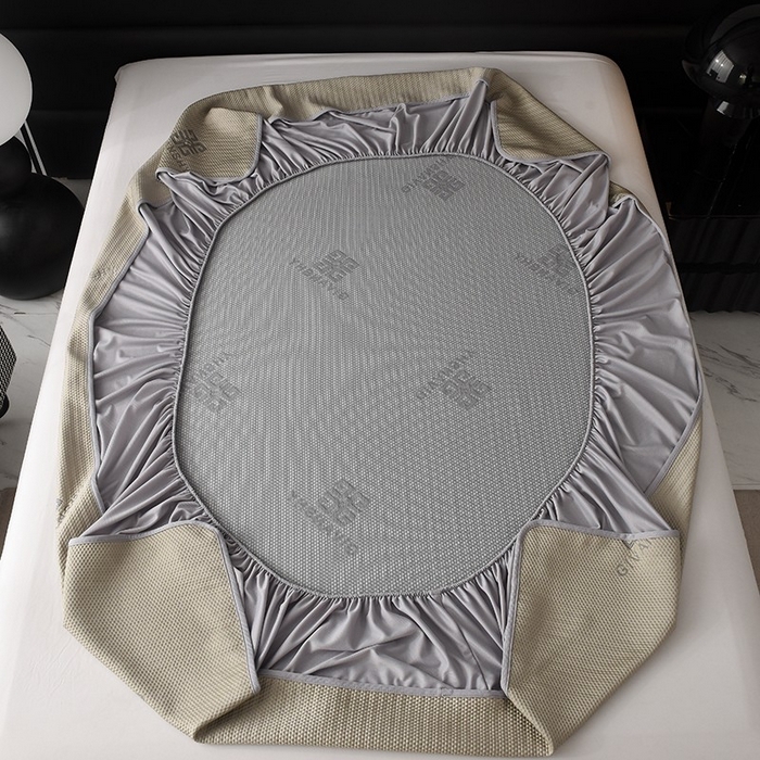 91家纺网 家纺一手货源 找家纺 绒多多 2025新款A类凉感冰豆豆席子凉席床笠款 香槟色