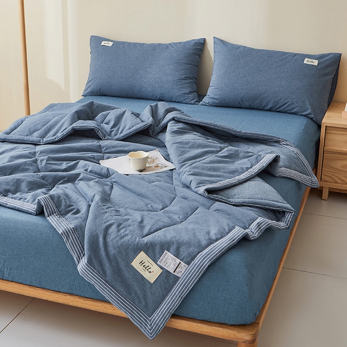91家纺网 家纺一手货源 找家纺 恋人优选 2025新款纯棉色织水洗夏被 牛仔蓝