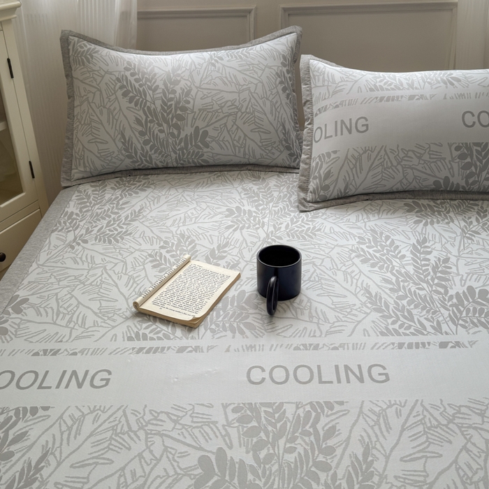 91家纺网 家纺一手货源 找家纺 花漾家居 2025新款A类色织提花PE凉感丝凉席三件套床单床笠款 床单款-含羞灰