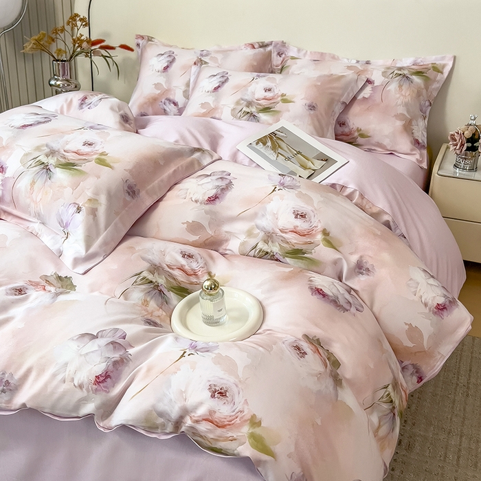 91家纺网 家纺一手货源 找家纺 芃成家纺 2025新款A类莱赛尔天丝棉四件套 古典玫瑰