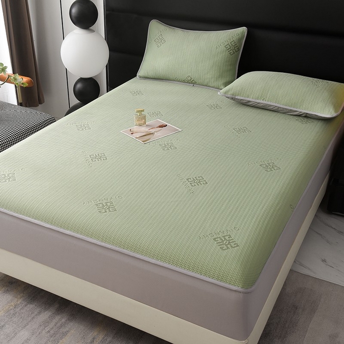 91家纺网 家纺一手货源 找家纺 绒多多 2025新款A类凉感冰豆豆席子凉席床笠款 果绿