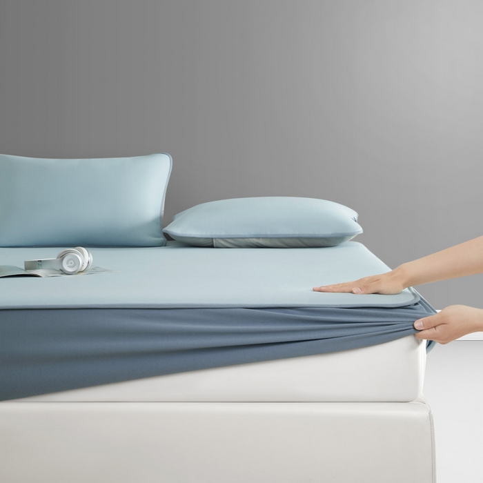 91家纺网 家纺一手货源 找家纺 席世家 2025新款云母凉感席床笠款 宾利蓝