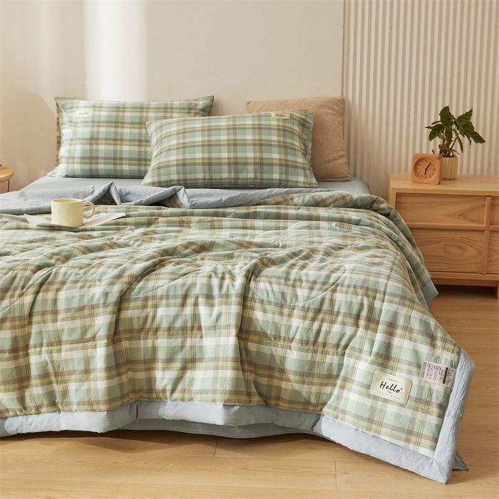 91家纺网 家纺一手货源 找家纺 恋人优选 2025新款纯棉色织水洗夏被 莫妮绿