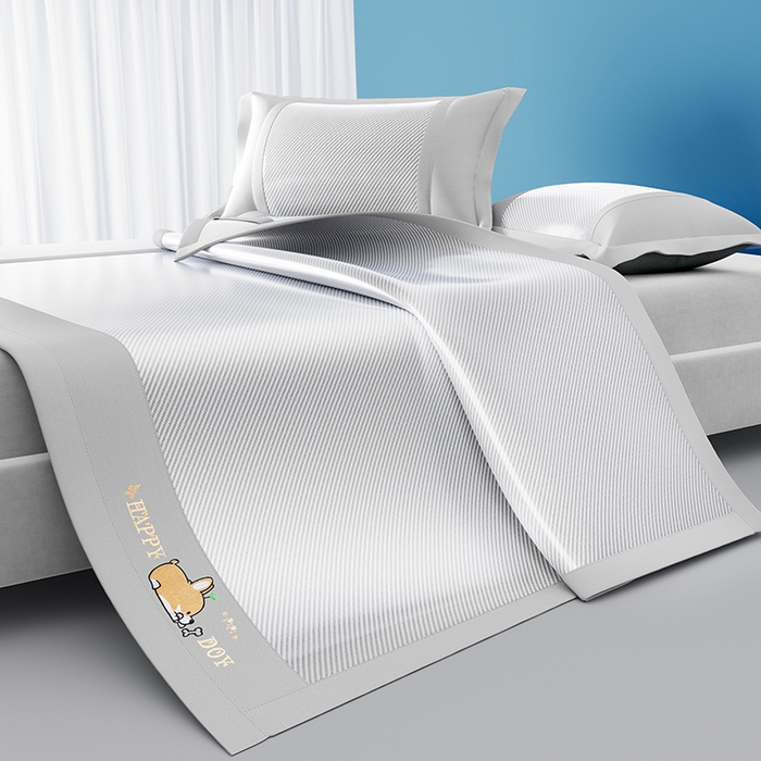 91家纺网 家纺一手货源 找家纺 2025新款斜纹宽柯基凉感冰丝席 斜纹柯基灰-床席款