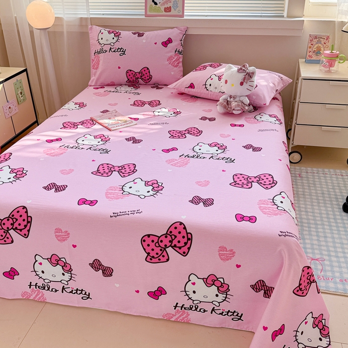 91家纺网 家纺一手货源 找家纺 呗旺鹿 2025新款正版三丽鸥全棉13372单品床单 开心凯蒂