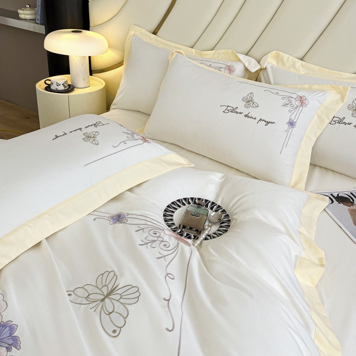 91家纺网 家纺一手货源 找家纺 恋之语 2025新款水洗棉刺绣四件套-锦绣花 锦绣花-香槟