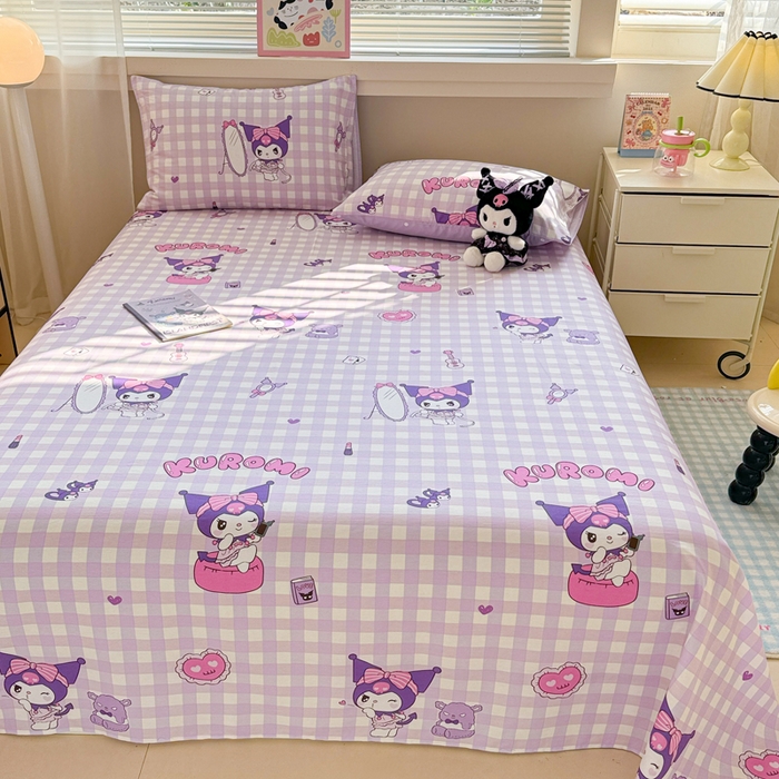 91家纺网 家纺一手货源 找家纺 呗旺鹿 2025新款正版三丽鸥全棉13372单品床单 格子库落米