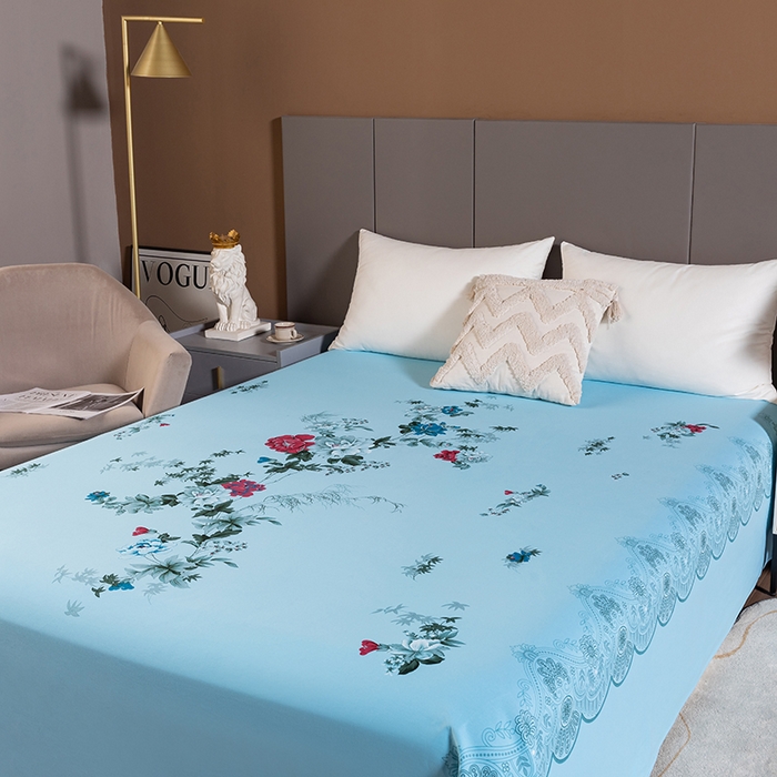 91家纺网 家纺一手货源 找家纺 居美良品 2025新款国民老上海100%全棉床单 牡丹绽放-浅绿