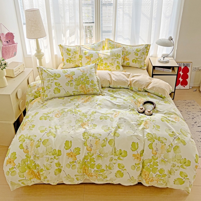 91家纺网 家纺一手货源 找家纺 暖芯优选 2025新款全棉纯棉一字绣四件套系列 叶柔苏夏