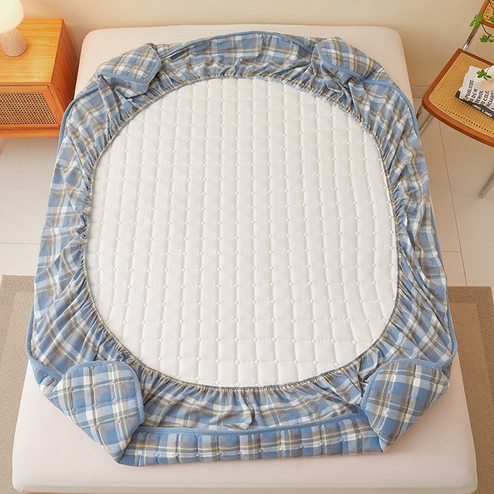 91家纺网 家纺一手货源 找家纺 喜居家纺2025新款A类水洗棉夹棉棉花床笠垫 棉-云舒蓝