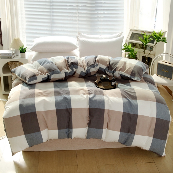 91家纺网 家纺一手货源 找家纺 恋之语 2025新款全棉纯棉色织被套单品单被套被套单件 蓝大格