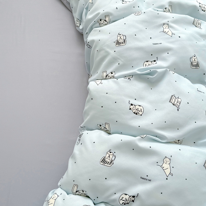 91家纺网 家纺一手货源 找家纺 丝芙妮家居2025新款水洗针织棉双层纱印花四件套 奇异猫