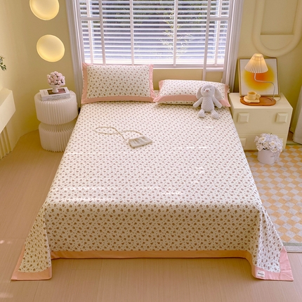 91家纺网 家纺一手货源 找家纺 （总）春皖家纺 2025新款A类全棉简约老粗纱布四件套风格一-工艺款单床单