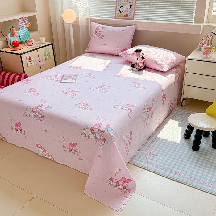 91家纺网 家纺一手货源 找家纺 呗旺鹿 2025新款正版三丽鸥全棉13372单品床单 童趣美乐蒂