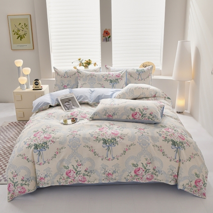 91家纺网 家纺一手货源 找家纺 （总）宇彬家纺 2026直播新款13070全棉纯棉印花床单床笠款四件套和单被套喷气清新简约（缩水足可定做）