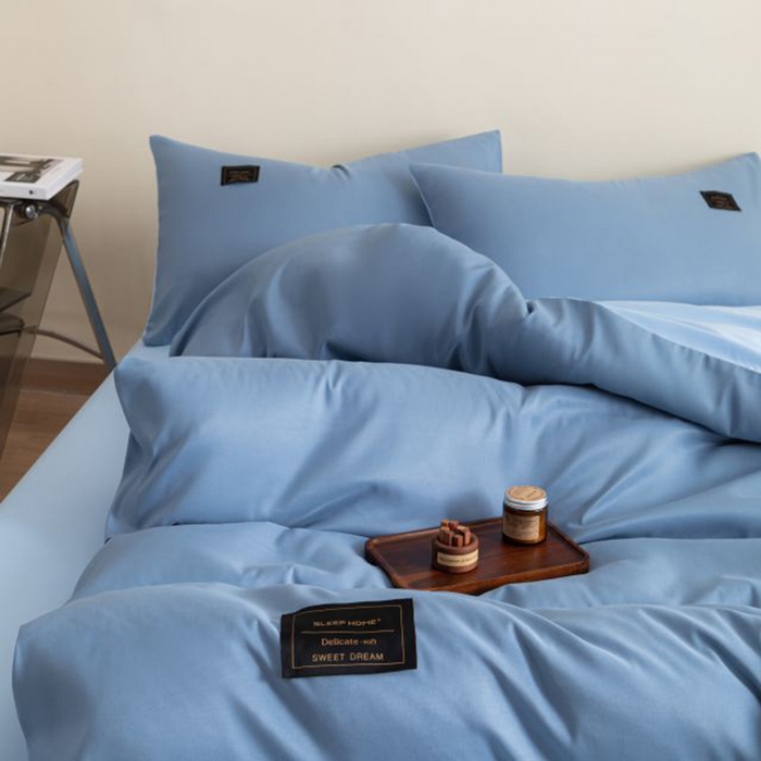 91家纺网 家纺一手货源 找家纺 恋之语 2025新款90克纯色双拼四件套 星耀蓝+浅兰