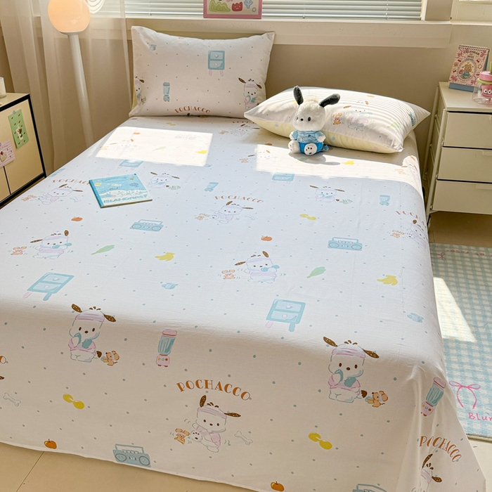 91家纺网 家纺一手货源 找家纺 呗旺鹿 2025新款正版三丽鸥全棉13372单品床单 运动帕恰狗