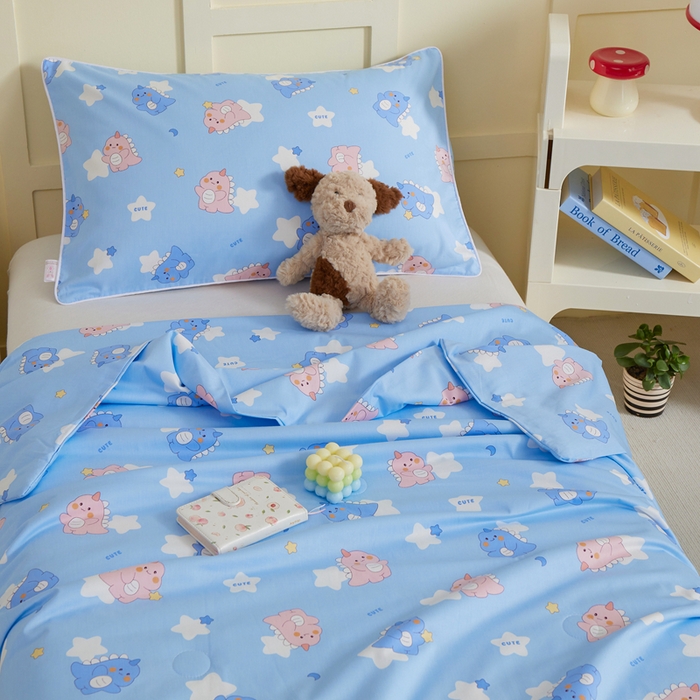 91家纺网 家纺一手货源 找家纺 ds生活馆 2025新款儿童学生纯棉精梳棉系列单夏被 星星恐龙蓝