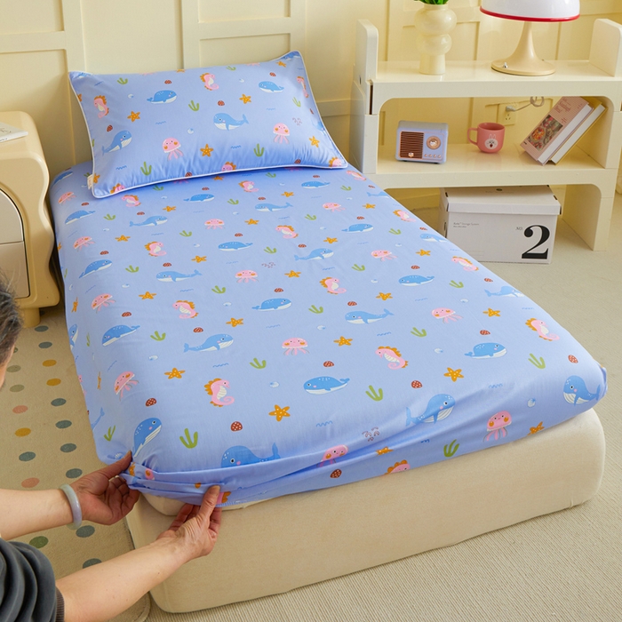 91家纺网 家纺一手货源 找家纺 ds生活馆 2025新款儿童纯棉精梳棉系列单床笠 海底世界