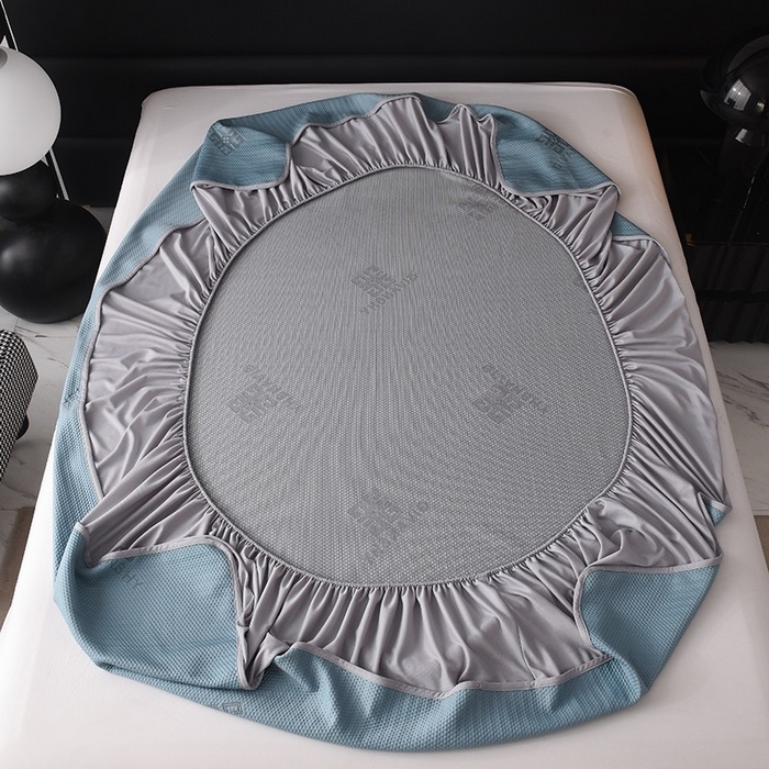 91家纺网 家纺一手货源 找家纺 绒多多 2025新款A类凉感冰豆豆席子凉席床笠款 雾霾蓝