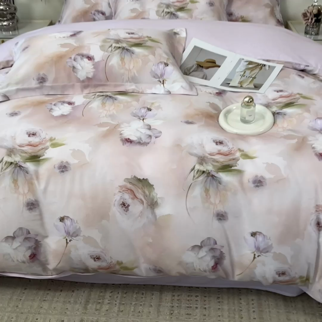 91家纺网 家纺一手货源 找家纺 芃成家纺 2025新款A类莱赛尔天丝棉四件套 古典玫瑰