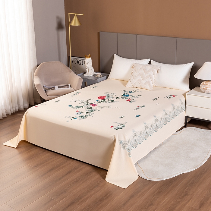 91家纺网 家纺一手货源 找家纺 居美良品 2025新款国民老上海100%全棉床单 牡丹绽放-米黄