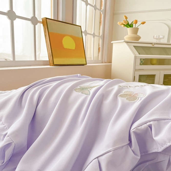 91家纺网 家纺一手货源 找家纺 恋之语 2025新款水洗棉刺绣花边四件套-蝶羽 蝶羽-紫