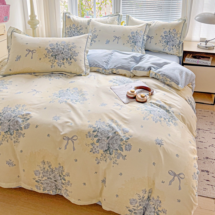 91家纺网 家纺一手货源 找家纺 暖芯优选 2025新款全棉纯棉一字绣四件套系列 花影轻颜