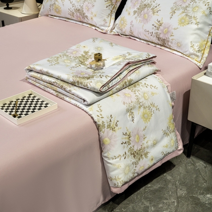 91家纺网 家纺一手货源 找家纺 归属2025新款水洗真丝夏被四件套空调被夏凉被 向阳花咖